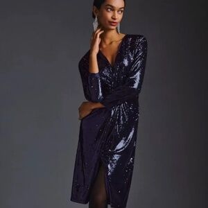 NWT Anthropologie Twist-Front Sequin Dress Navy size 6